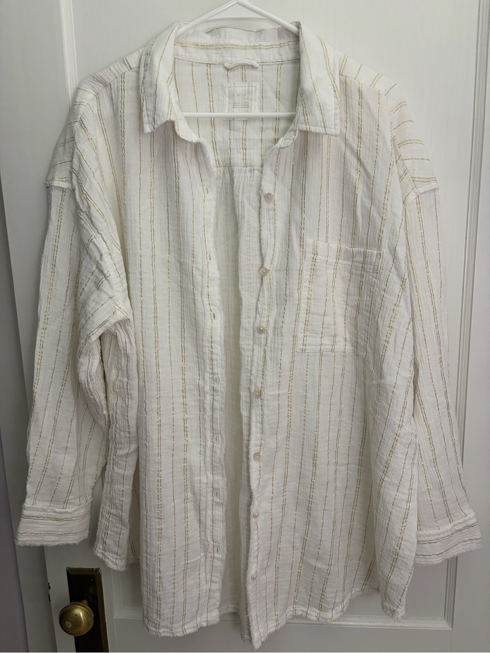 NWT - Aerie Pool to Party White & Gold Button Down Shirt - Size: L